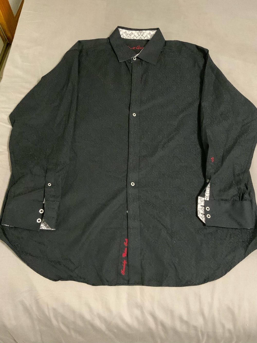 Robert Graham Black Long-Sleeve Dress Shirt with Contrast Trim